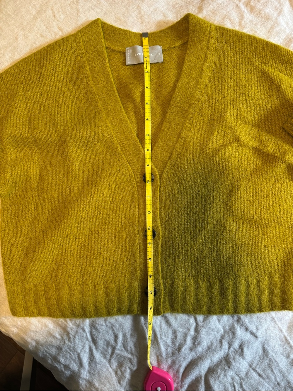 Everlane Chartreuse Alpaca Blend V-Neck Button Cardigan Sweater - Size Small - Picture 6 of 6
